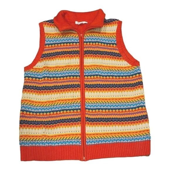 Liz Claiborne NYC Y2K Colorful Boho Fair Isle Mock Neck Full Zip Sweater Vest L - Picture 3 of 10